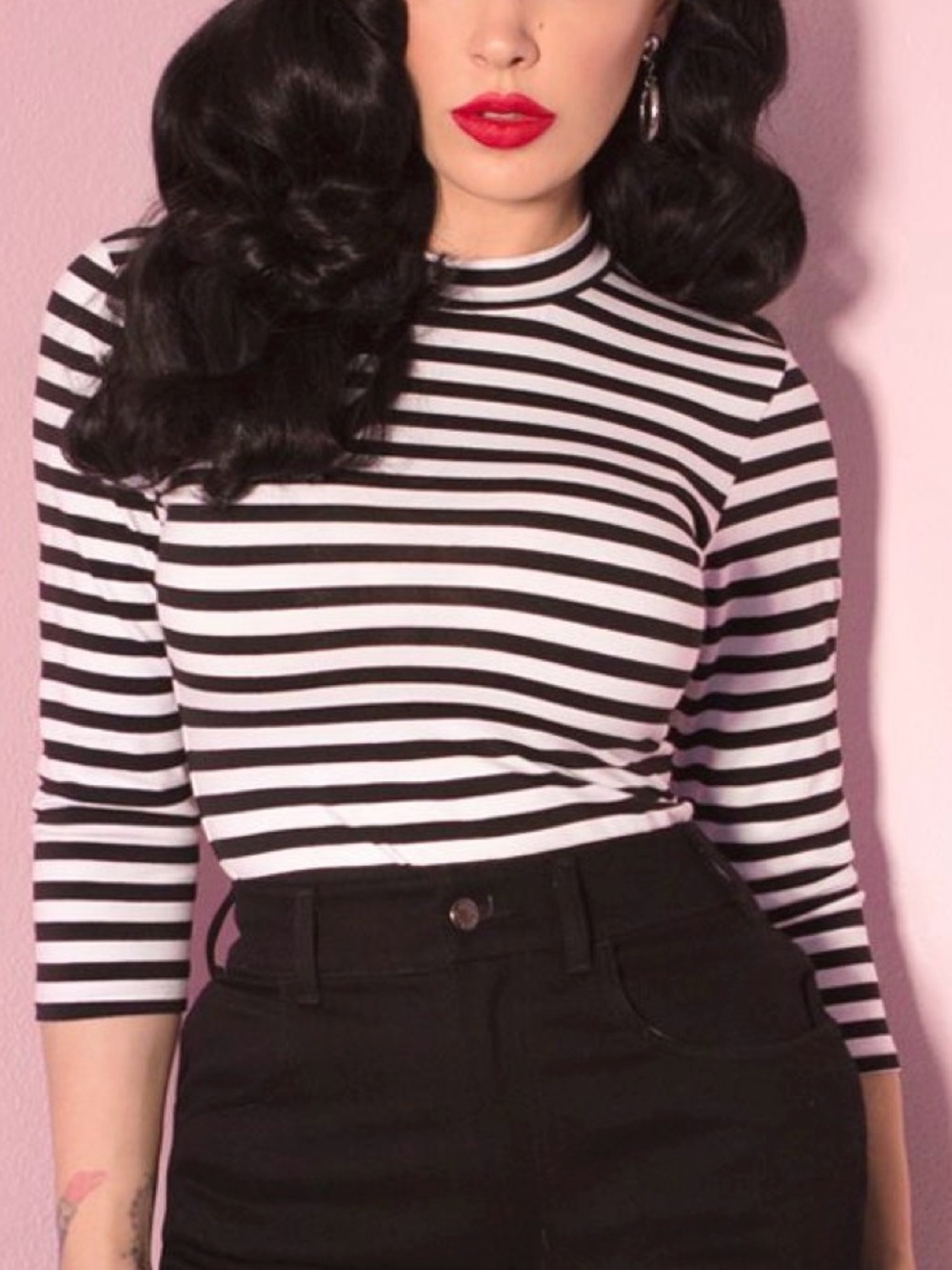 Vixen by Micheline Pitt Bad Girl 3/4 sleeve top black white stripes EUC 2XL